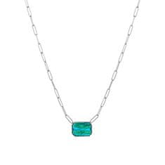 Preciosa Oceľový náhrdelník s ručne mačkaným kameňom českého krištáľu Preciosa Ocean Emerald 7444 66