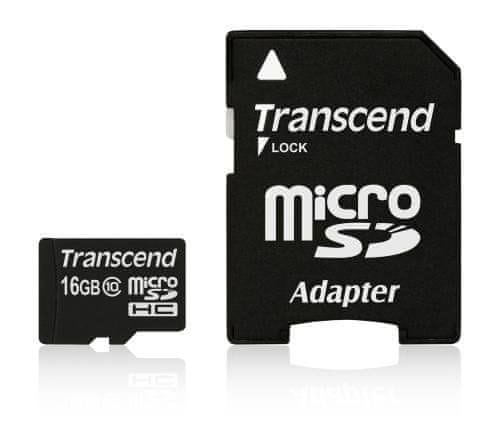 Transcend 16GB microSDHC (Class 10) pamäťová karta (s adaptérom)