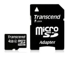 Transcend 4GB microSDHC (Class 4) pamäťová karta (s adaptérom)