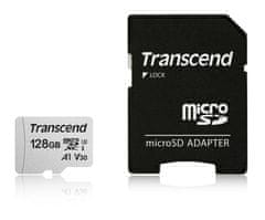 Transcend 128GB microSDXC 300S UHS-I U3 V30 A1 3D TLC (Class 10) pamäťová karta (s adaptérom), 95MB/s R, 40MB/s W