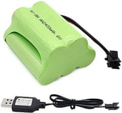 YUNIQUE GREEN-CLEAN 1 ks 6V AA batéria, nabíjateľná Ni-MH batéria, 2400mAh vysokokapacitné batérie, SM 2P RC boat RC zbernica konektor SM 2P + USB kábel