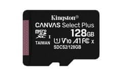 Kingston 128GB microSDHC CANVAS Plus Memory Card 100MB/85MB- UHS-I class 10 Gen 3 - bez adaptéra