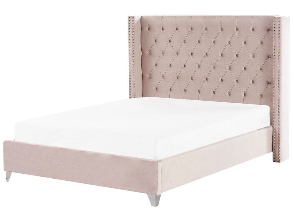 Beliani Zamatová posteľ 160 x 200 cm ružová LUBBON