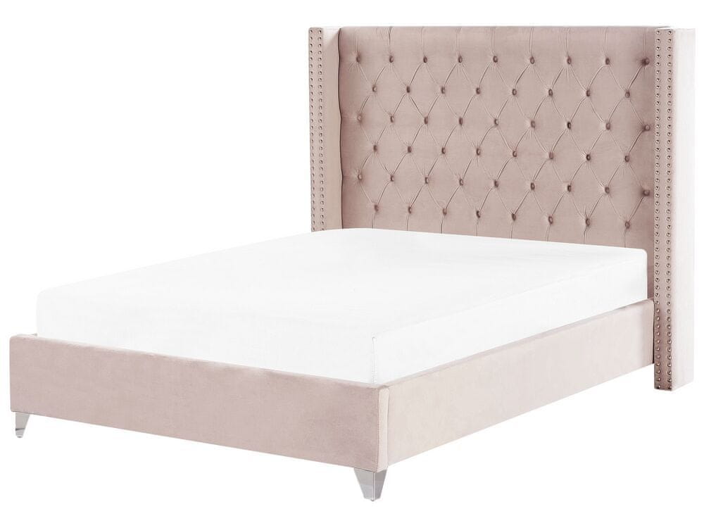 Beliani Zamatová posteľ 140 x 200 cm ružová LUBBON