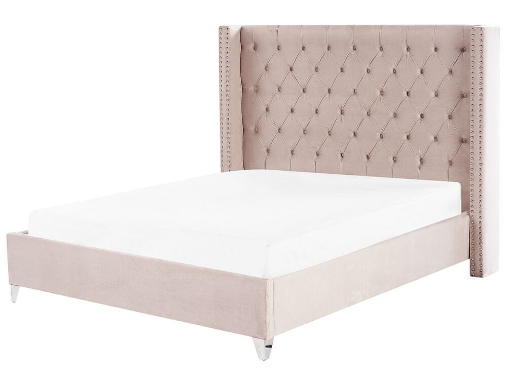 Beliani Zamatová posteľ 180 x 200 cm ružová LUBBON
