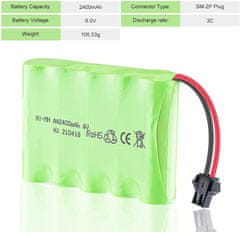 YUNIQUE GREEN-CLEAN 1 ks nabíjateľná batéria 6V Ni-Mh 2400 mAh pre diaľkové ovládanie auta + nabíjací kábel USB