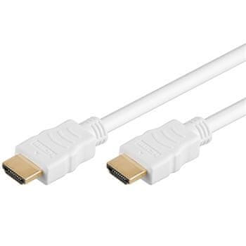 PremiumCord HDMI High Speed + Ethernet kábel, biely, pozlátené konektory, 2m