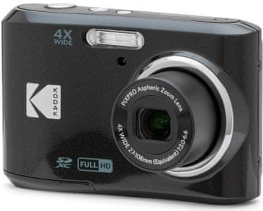 moderný kompaktný digitálny fotoaparát kodak fz45 videá hd fotorežimy 16mpx fotky detekcia tváre redukcia červených očí usb port a kábel aa batéria