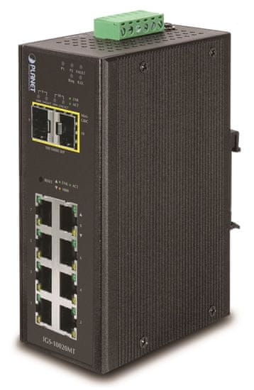 Planet IGS-10020MT priemyselný L3 switch, 8x1Gb, 2x2.5Gb SFP, dual 12-48V DC, -40 ~ 75 ° C, IP30