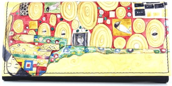 VegaLM Ručne maľovaná dámska kožená peňaženka 7757 inšpirovaná motívom Gustav Klimt - Objatie