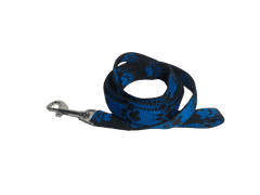 Palkar Vodítko z popruhu pre psov 150 cm x 20 mm čierno-modrá s labkami