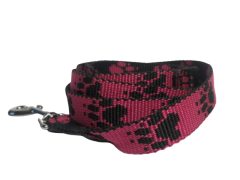 Palkar Vodítko z popruhu pre psov 150 cm x 20 mm čierno-ružová s labkami