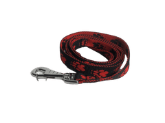 Palkar Vodítko z popruhu pre psov 150 cm x 25 mm čierno-červená s labkami