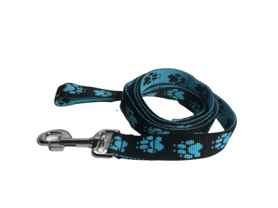 Palkar Vodítko z popruhu pre psov 150 cm x 25 mm čierno-svetlo modrá s labkami