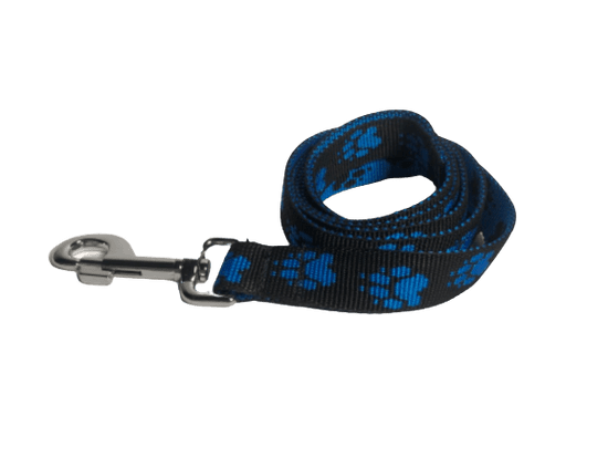 Palkar Vodítko z popruhu pre psov 150 cm x 25 mm čierno-modrá s labkami