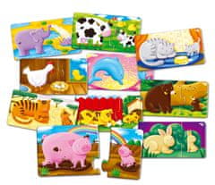 Farfarland Vzdelávacie puzzle - "Koho dieťa? (Double)". Farebné puzzle pre batoľatá. Učebné hračky pre deti