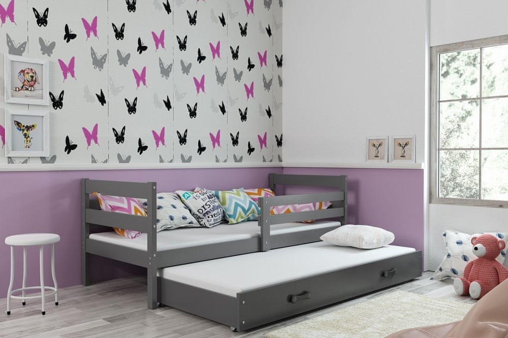 eoshop Detská posteľ Eryk - 2 osoby, 80x190 s výsuvnou prístelkou - Grafit, Grafit