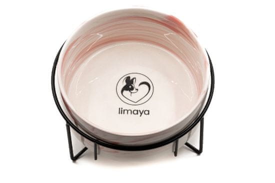 limaya keramická miska pre psy a mačky s kovovým podstavcom žíhaná bielo ružová 15,5 cm