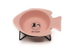 limaya keramická miska pre psy a mačky v tvare rybky s kovovým podstavcom ružová