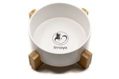 limaya keramická miska pre psy a mačky s dreveným podstavcom biela 13 cm