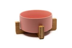 limaya keramická miska pre psy a mačky s dreveným podstavcom ružová 13 cm