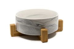 limaya keramická miska pre psy a mačky žíhaná bielo šedá s dreveným podstavcom 21 cm