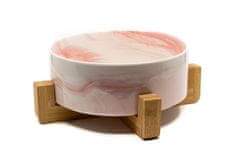limaya keramická miska pre psy a mačky žíhaná bielo ružová s dreveným podstavcom 21 cm
