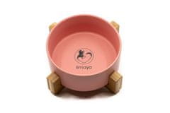 limaya keramická miska pre psy a mačky s dreveným podstavcom ružová 15,5 cm