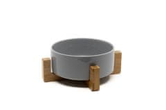 limaya keramická miska pre psy a mačky šedá lesklá s dreveným podstavcom 13 cm