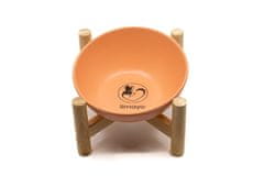 limaya keramická miska pre psy a mačky skosená oranžová s dreveným podstavcom 15 cm