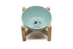 limaya keramická miska skosená pre psy a mačky mentolová s dreveným podstavcom 15 cm
