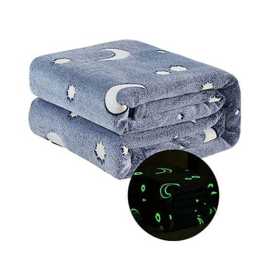 Netscroll Magická deka, ktorá svieti v tme, s motívom hviezd a mesiaca, mimoriadne mäkká a teplá, sivej farby, svietiaca deka je skvelý darčekový nápad, 150x100 cm, BlanketStar