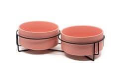 limaya keramická dvojmiska s kovovým podstavcom pre psy a mačky ružová 15,5 cm
