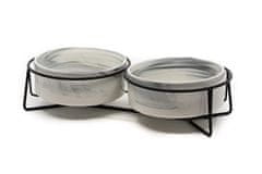 limaya keramická dvojmiska s kovovým podstavcom pre psy a mačky žíhaná bielo šedá 13 cm