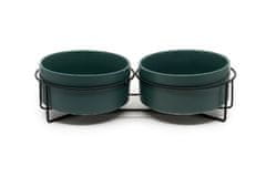 limaya keramická dvojmiska s kovovým podstavcom pre psy a mačky tmavo zelená 15,5 cm