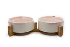 limaya keramická dvojmiska s dreveným podstavcom pre psy a mačky žíhaná bielo ružová 15,5 cm