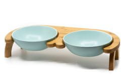 limaya keramická dvojmiska skosená s dreveným podstavcom pre psy a mačky svetlo modrá 15 cm