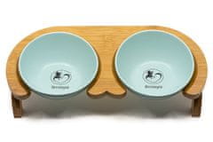 limaya keramická dvojmiska skosená s dreveným podstavcom pre psy a mačky svetlo modrá 15 cm