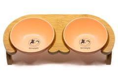 limaya keramická dvojmiska skosená s dreveným podstavcom pre psy a mačky oranžová 15 cm