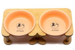 limaya keramická dvojmiska pre psy a mačky s okrajom a dreveným podstavcom oranžová 17,8 cm