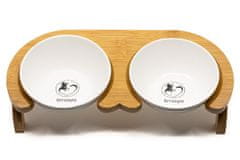 limaya keramická dvojmiska skosená s dreveným podstavcom pre psy a mačky biela 18 cm