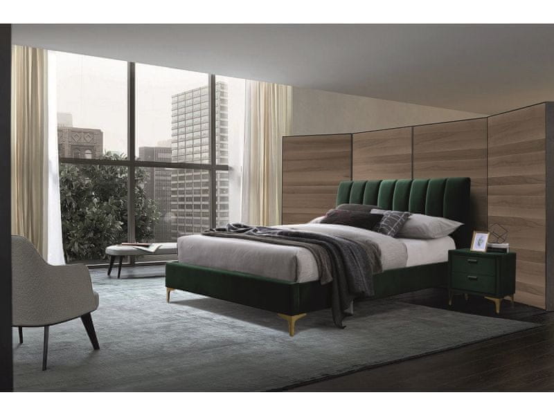 Signal Čalúnená posteľ MIRAGE VELVET 160 x 200 cm farba zelený / zlatá