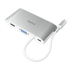HAMA USB-C húb, Multiport, 8 pripojení, 3x USB-A, 2x USB-C, VGA, HDMI, LAN