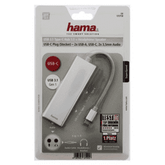 HAMA USB-C 3.1 húb Aluminium, 2x USB-A, USB-C, 3,5 mm audio