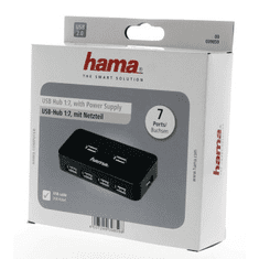 HAMA USB Hub 2.0, sieťový zdroj, čierny, krabička