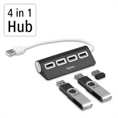 USB hub, 4 porty, USB 2.0, čierny