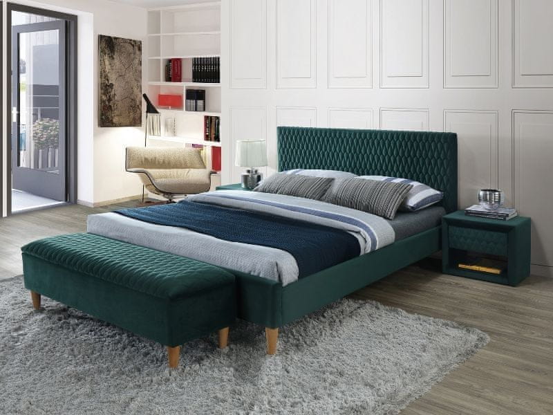Signal Čalúnená posteľ AZURRO VELVET 160 x 200 cm farba zelená/dub