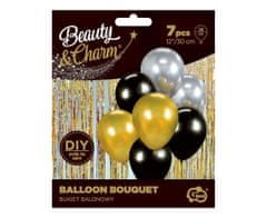 Sada latexových balónikov - chrómovaná zlatá, strieborná, čierna - 7 ks - 30 cm - Silvester