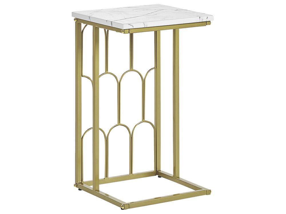 Beliani Odkladací stolík s mramorovým efektom biela/zlatá PANDALE