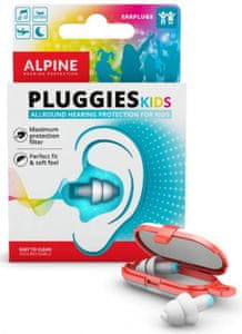 špunty do uší alpine pluggies kids dlhá životnosť z hypoalergénneho materiálu umývateľné vyrobené v holandsku ideálne na spanie bez rušenia ochrana sluchu
